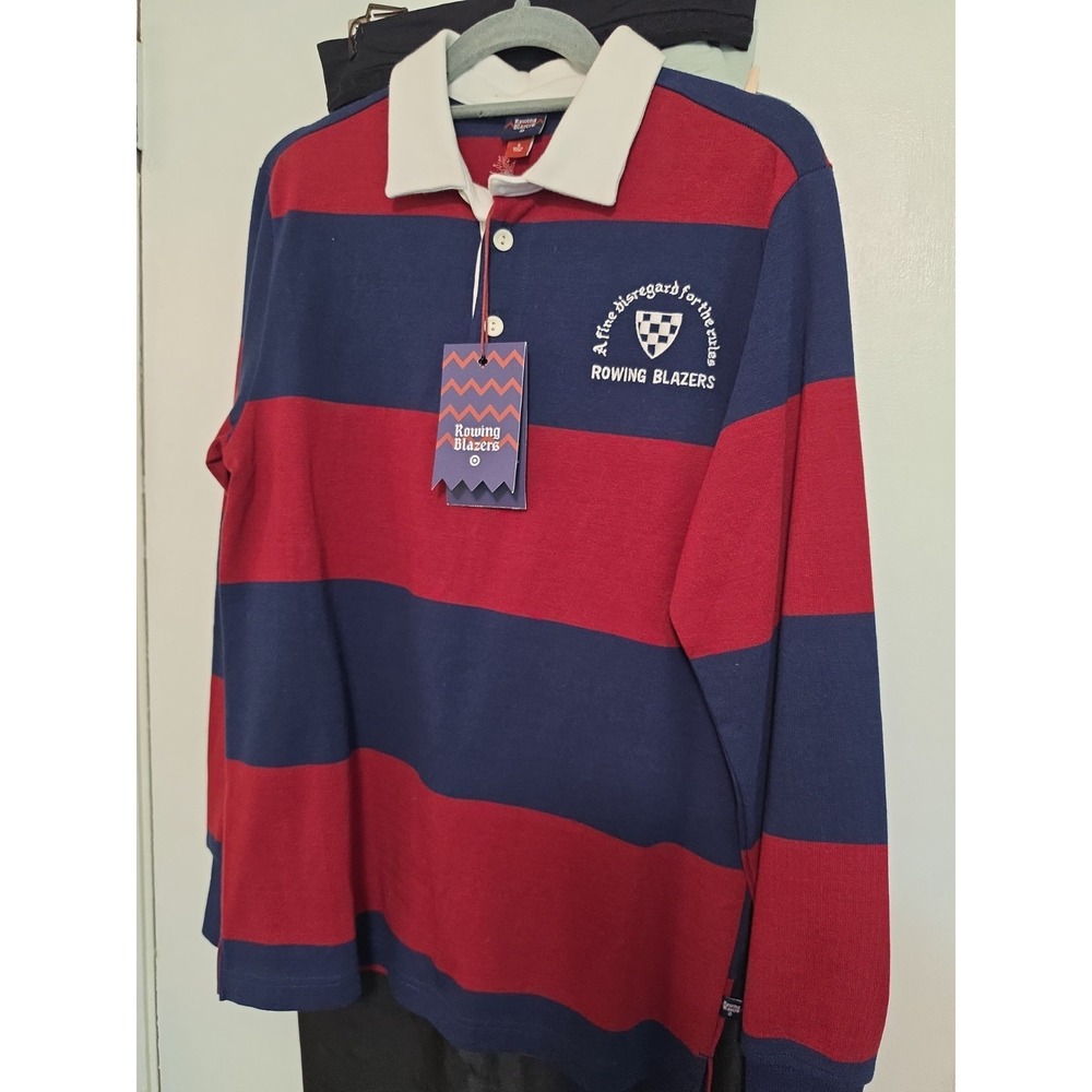 Rowing Blazers Rugby Polo Shirt Mens Small Navy Red Stripe Lightweight Cotton